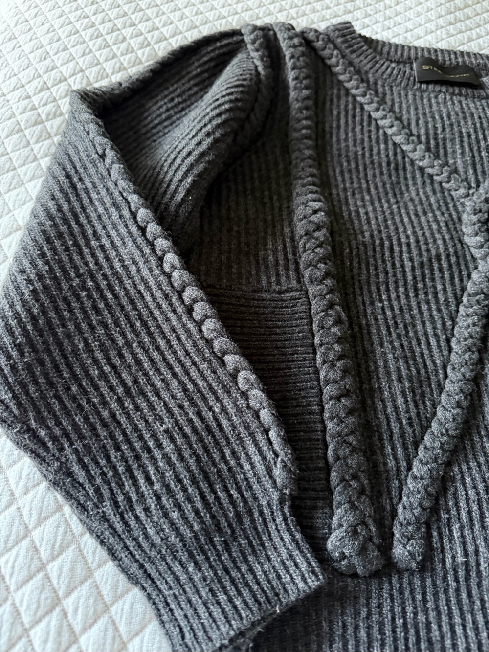 Stine Goya Dark Grey Braided Detail Heavy Knit Sweater - Picture 4 of 9